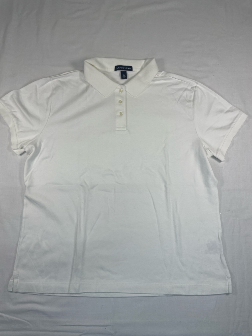 Lands' End White Short-Sleeve Polo